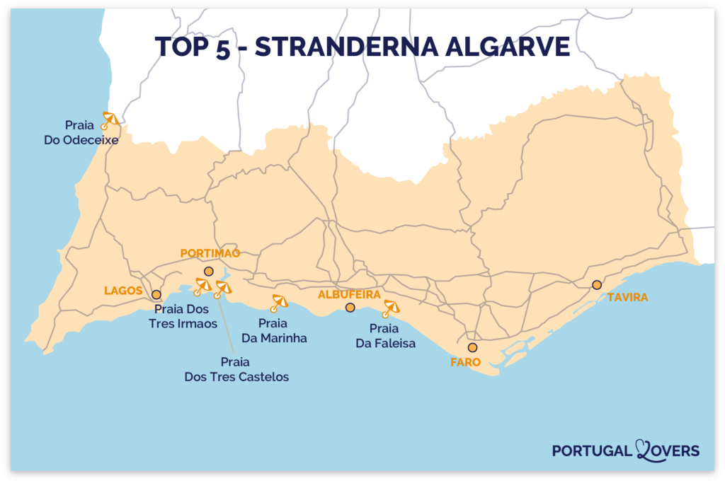 vackraste stränderna karta algarve