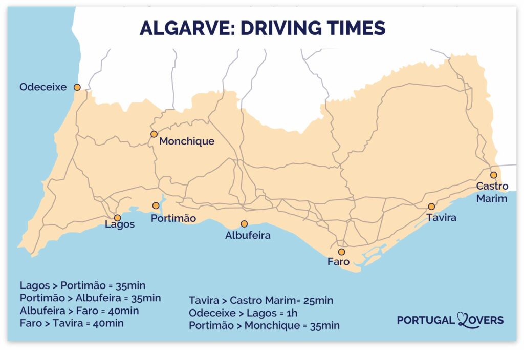 map Algarve driving time