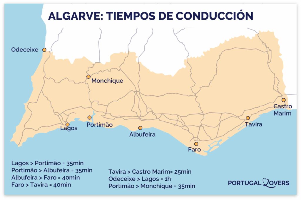mapa Algarve tiempo de conducción