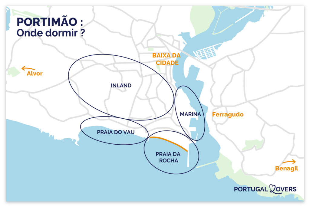 mapa dos melhores sítios para ficar em portimão