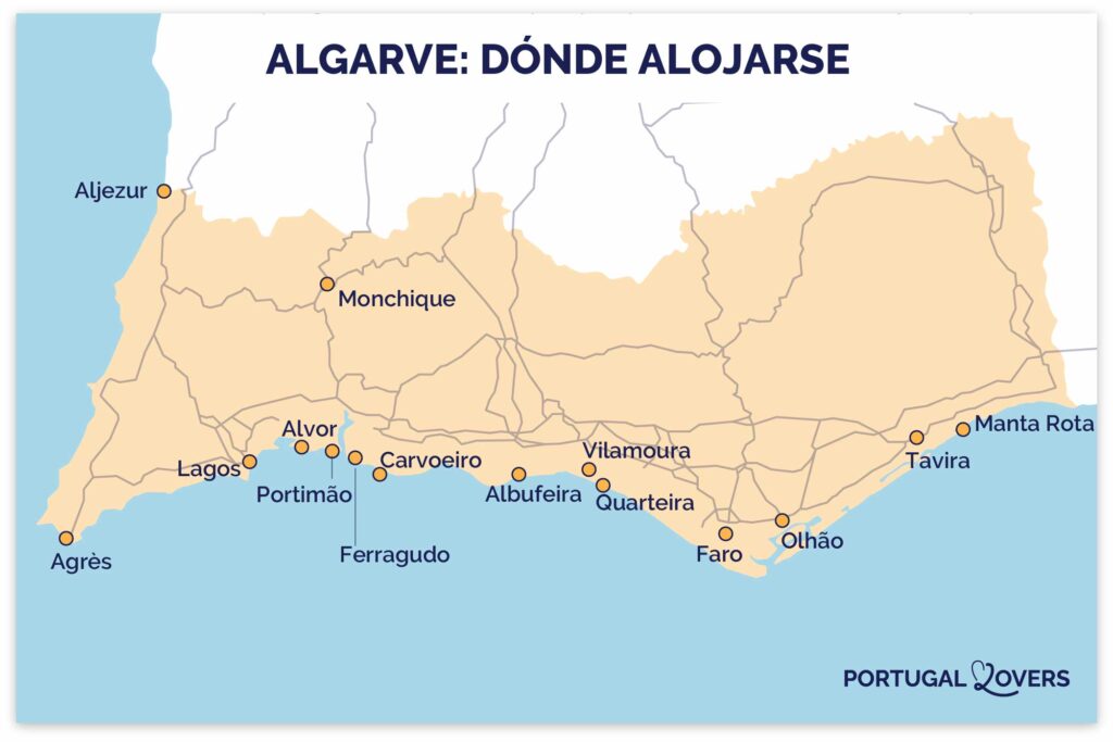 mapa mapa dónde alojarse Algarve