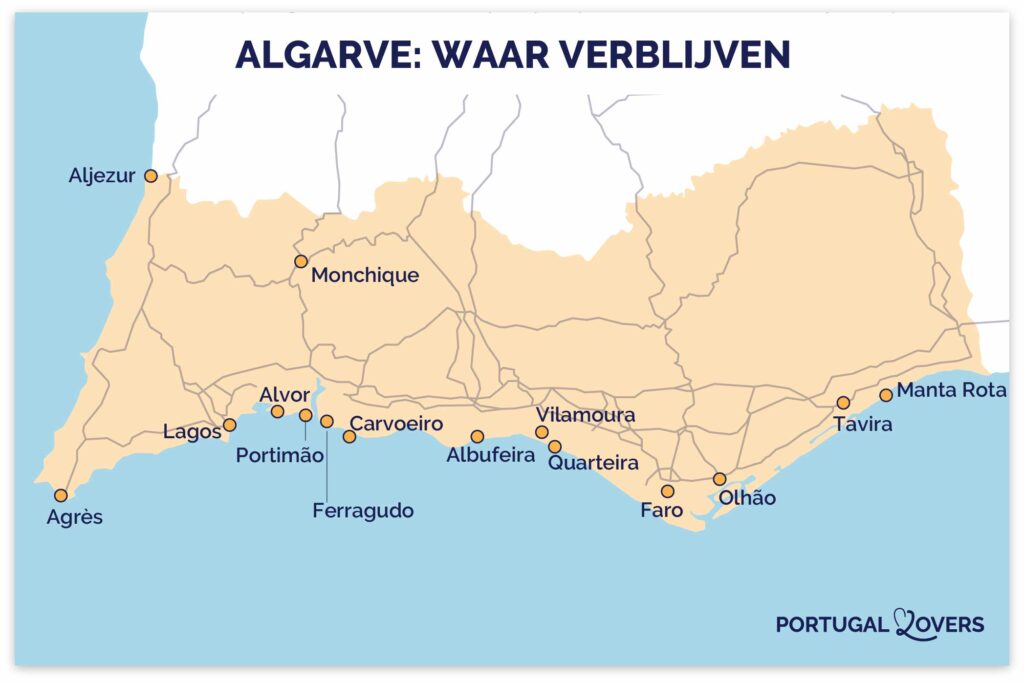 kaart kaart waar te overnachten Algarve