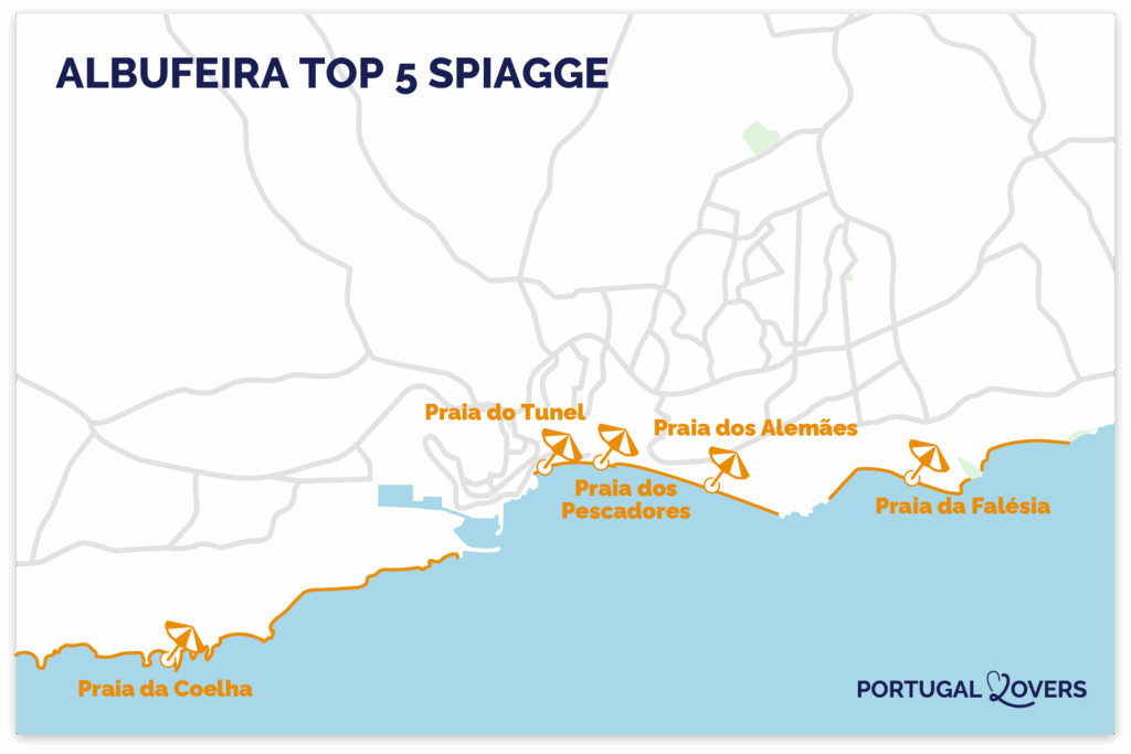 Mappa delle migliori spiagge di Albufeira