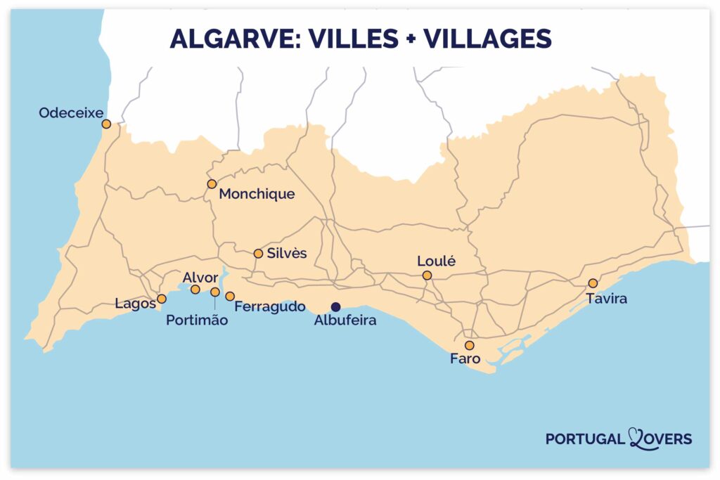carte meilleures villes Algarve villages