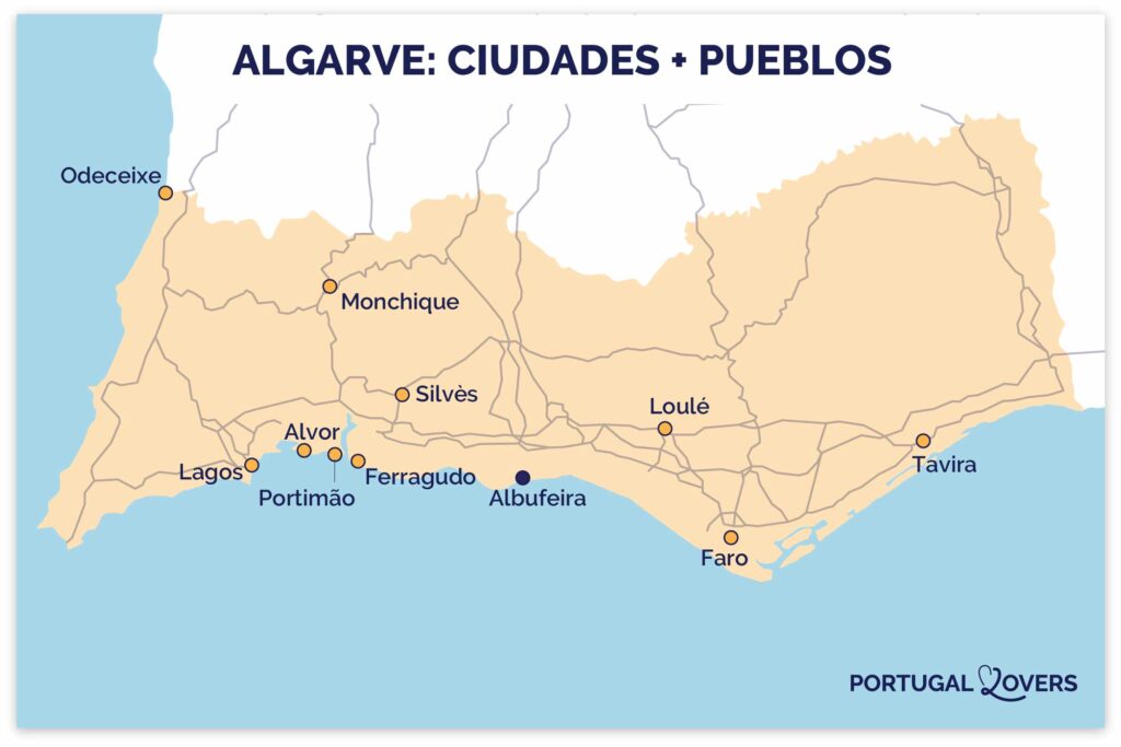 mapa mejores ciudades pueblos del Algarve