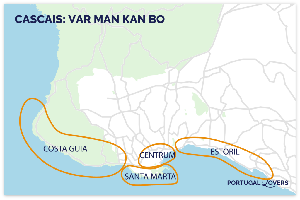 Karta över de bästa ställena att bo i Cascais