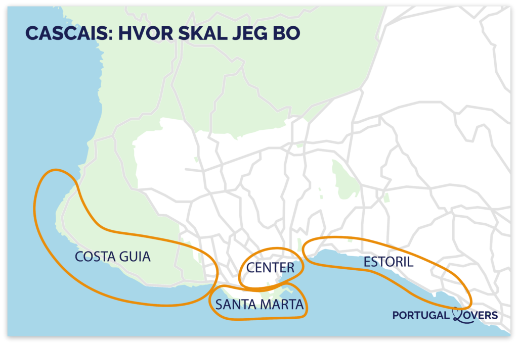 kort over de bedste steder at bo i Cascais