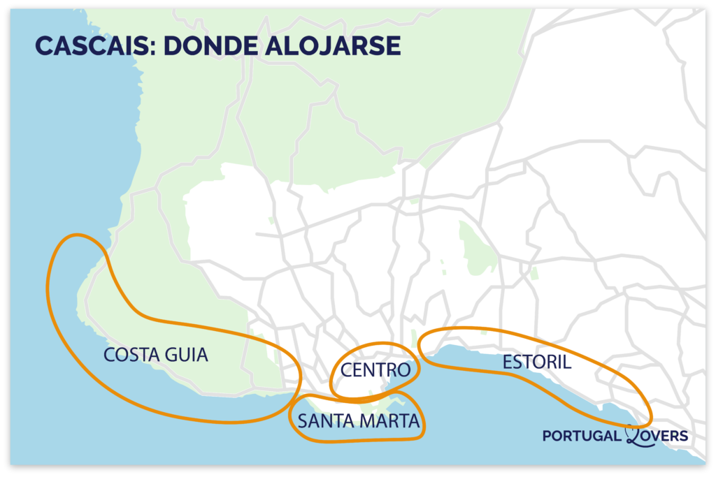 mapa mejores lugares para alojarse en Cascais