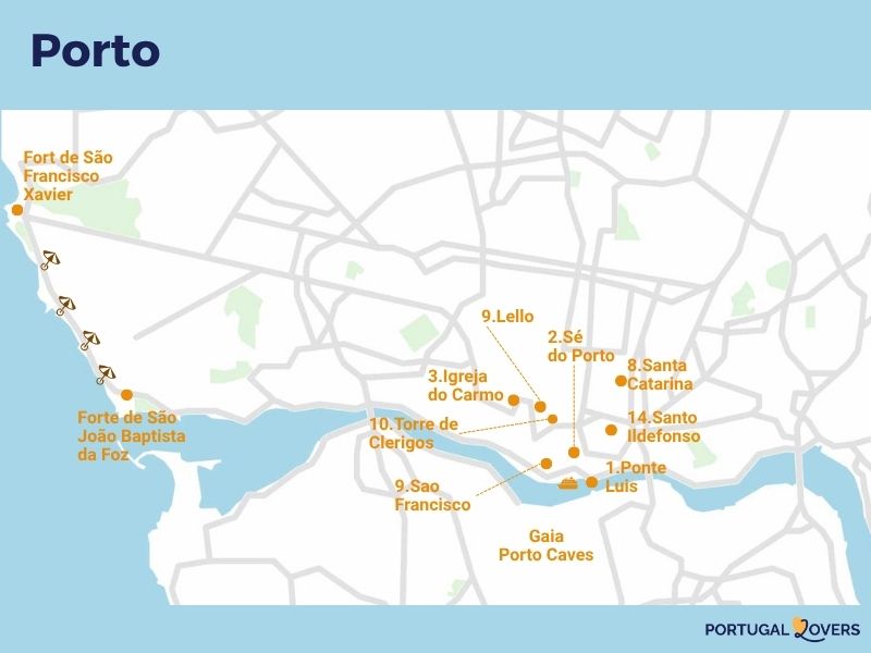 carte meilleures attractions porto