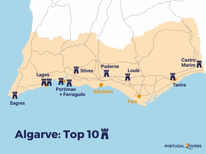 Map of the Most Beautiful Castles in the Algarve